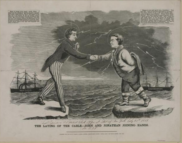 The first laying of the telegraph cords, linking two places together